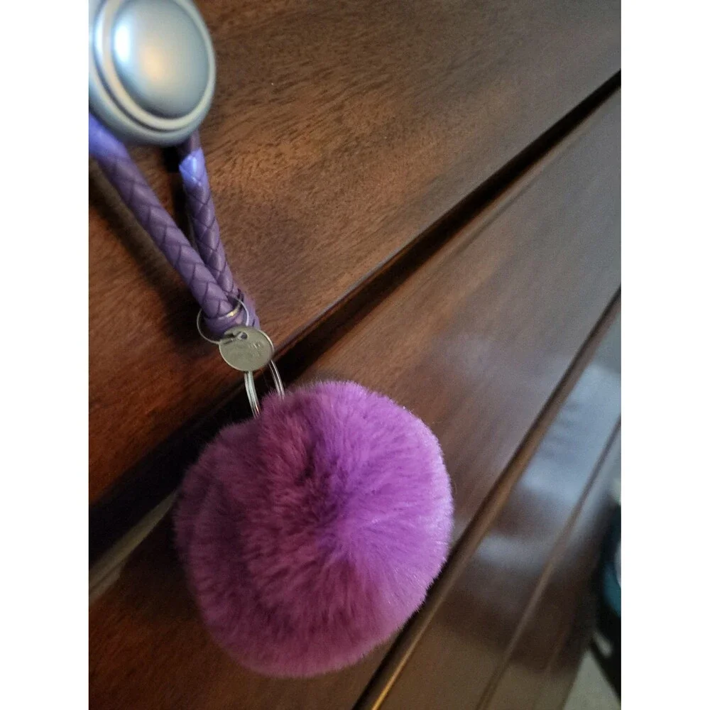 Purple Pom Pom Keychain with Bell